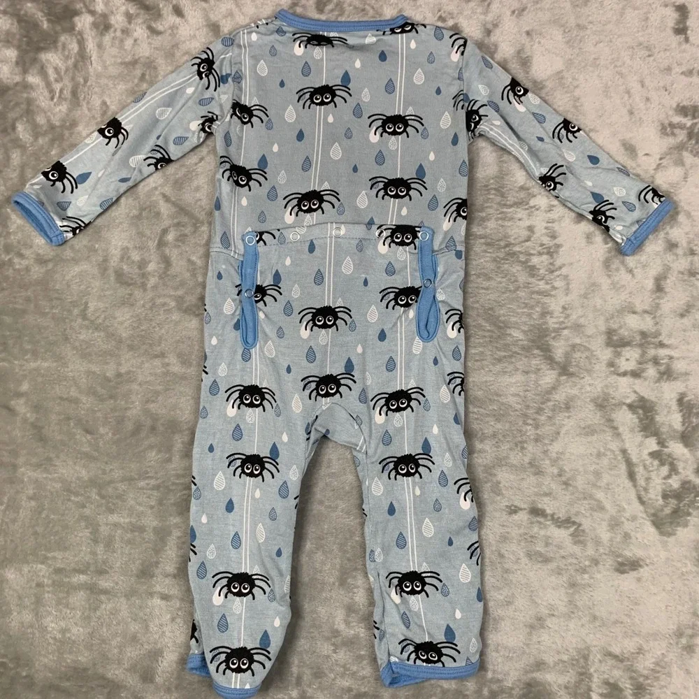 KicKee Pants Bamboo Romper Itsy‎ Bitsy Spider Blue Baby 3-6 Months 2-Way Zipper